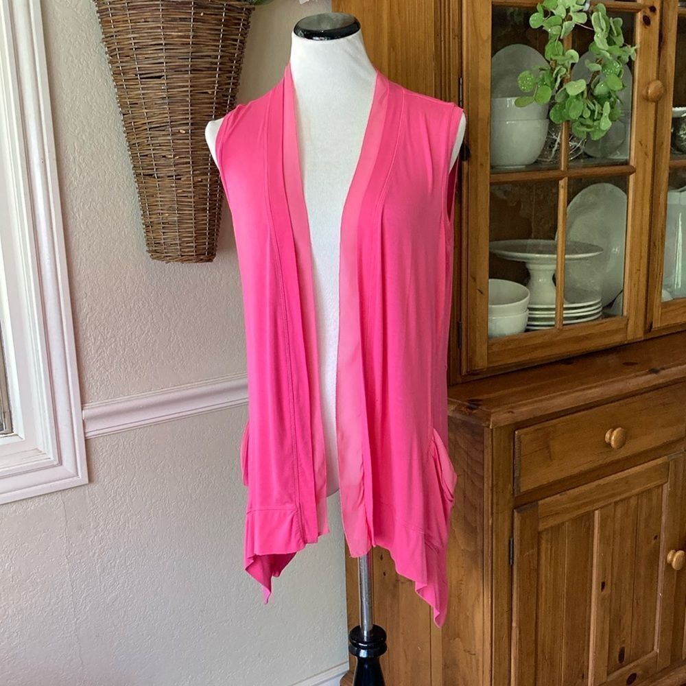 Logo By Lori Goldstein Barbie Pink Long Line Open Cardigan Women’s Medium